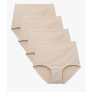 No Show Beige High Waist Briefs Underwear for Women Seamless Panties 4-Pack